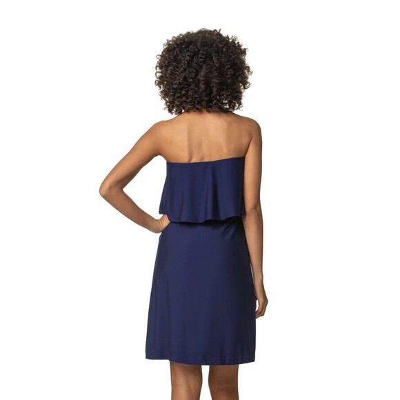 New HELEN JON Kimberly Bandeau Cover-Up Dress Size Medium Blue Resort Cruise - Picture 2 of 14